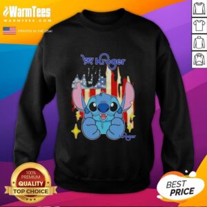 Alt Text: Cute stitch-like Kroger USA flag sweatshirt featuring a vibrant design perfect for patriotic wear.