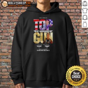 Tom Cruise in Top Gun Maverick 40th Anniversary hoodie promoting 'Feel The Need Again' event May 13.