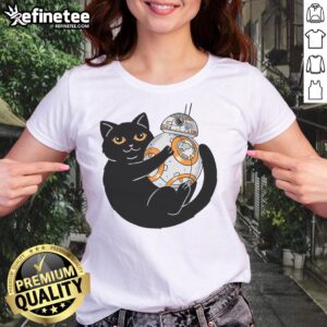 Original Cat and Droid Star Wars Ladies Tee featuring a playful design perfect for Star Wars fans and cat lovers.