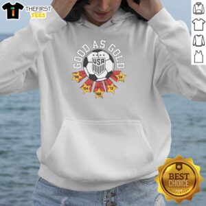 Alt Text: Premium USWNT Good as Gold Hoodie featuring a stylish design, perfect for fans of the U.S. Women's National Team.