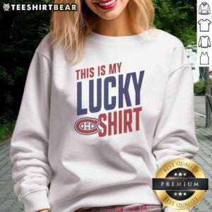 Awesome Montreal Canadiens sweatshirt showcasing team spirit and luck, perfect for fans and game day attire.