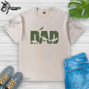 Good Dinosaur Dad Fathers Day washed t-shirt featuring a colorful design perfect for celebrating Father's Day.