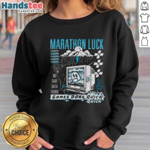 Nice GDQ Marathon Luck Game Done Quick No Save Data Found sweatshirt featuring a stylish design for gamers and marathon fans.