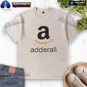 Top Adderall logo parody on a washed t-shirt, featuring a playful design and vibrant colors for a trendy look.