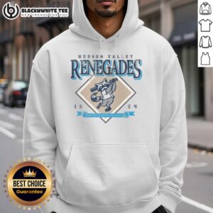 Awesome Hudson Valley Renegades Minor League Baseball The Farm Home Run 1994 hoodie displayed on a hanger.
