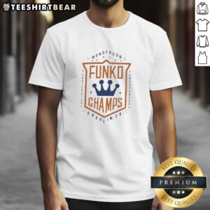 Alt Text: Nice Funko Champs Wondercon Anaheim Undefeated T-Shirt featuring vibrant graphics and a stylish design for collectors.