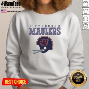 Original Pittsburgh Maulers USFL helmet and wordmark sweatshirt showcasing team pride and vintage football style.