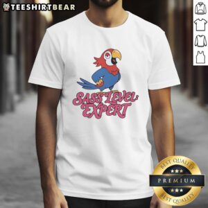 Awesome Parrot Sass Level Expert T-Shirt featuring a colorful parrot graphic with playful text design.