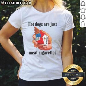 Alt Text: Awesome hot dogs are just meat cigarettes ladies tee featuring a fun graphic and comfortable fit for casual wear.