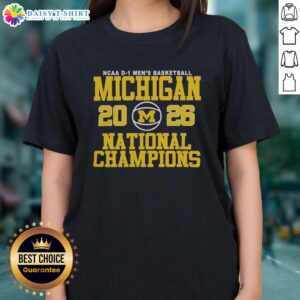 Good Michigan Men's Basketball 2025-2026 National Champions Ladies Tee featuring team colors and logo design.