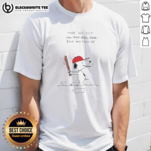 Alt Text: Official Take Me Out To The Ball Game Snoopy Doodle T-Shirt featuring a playful baseball design.