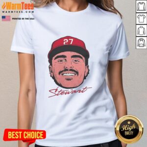 Original Sal Stewart Cincinnati Reds MLB Big Face Signature Ladies Tee featuring a bold design and vibrant team colors.