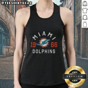 Alt Text: Official Miami Dolphins Heritage Print Tank Top featuring team colors and logo, perfect for game day and casual wear.