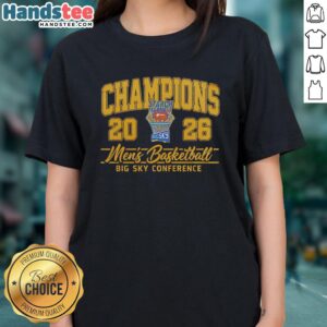 Alt Text: Official Idaho Vandals 2026 men's basketball Big Sky Conference champions ladies tee, showcasing team pride and style.