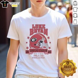Top Luke Bryan Georgia Bulldogs Sanford Stadium 2026 Helmet T-Shirt showcasing vibrant team colors and unique design.