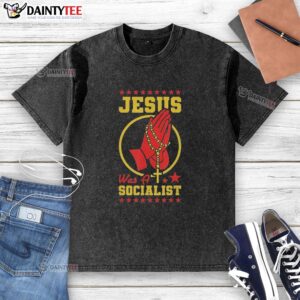 Hot Jesus Was A Socialist washed t-shirt featuring a bold graphic and vibrant colors, perfect for casual wear.