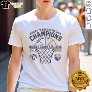 Alt Text: Top Queen's Grant Stallions NCHSAA 2A Boys Basketball Champions T-Shirt featuring team logo and vibrant design.