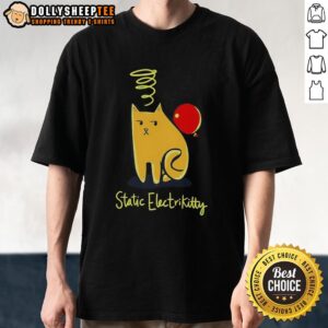 Awesome Cat Balloon Static Electricity T-Shirt featuring a playful cat with colorful balloons and electric sparks.