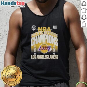 Good Los Angeles Lakers 2026 NBA Pacific Division Champions tank top featuring team colors and logo design.