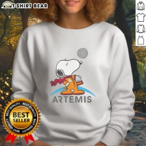Cute Snoopy Artemis astronaut sweatshirt featuring Snoopy in a space suit, perfect for fans of NASA and Peanuts.