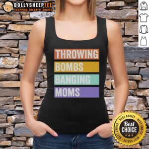 Official Throwing Bombs Banging Moms Retro Tank Top featuring a vintage graphic design, perfect for casual wear.