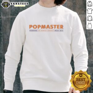Nice Popmaster sweatshirt featuring vibrant design, promoting the world's biggest music quiz event with style.