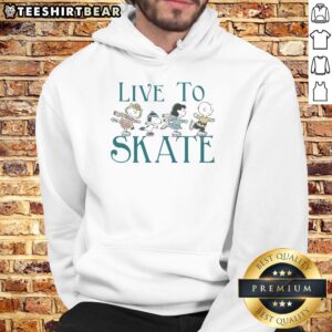 Cute Peanuts Live to Skate Hoodie featuring Snoopy and friends on a vibrant skateboard design for stylish fans.