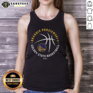 Alt Text: Awesome Brandon Podziemski Golden State Warriors player in a stylish tank top holding a basketball on the court.