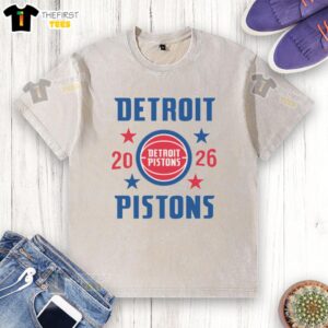 Premium Detroit Pistons Playoffs 2026 Stars Washed T-Shirt featuring vibrant team colors and stylish design for fans.
