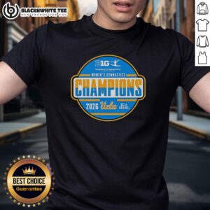 UCLA Bruins Big Ten Women's Gymnastics Tournament Champions T-Shirt featuring team colors and logo, perfect for fans.