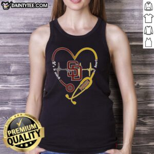 Alt Text: Original San Diego Padres tank top with heart and stethoscope design, celebrating the team's spirit and passion.