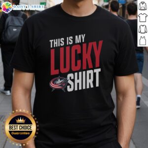 Columbus Blue Jackets 'This Is My Lucky' T-shirt displayed on a hanger, perfect for fans supporting their team.