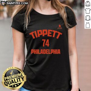Official Owen Tippett 74 Philadelphia Flyers ladies tee, showcasing team colors and stylish design for female fans.