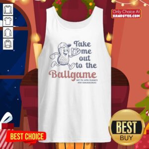 Funny tank top featuring 'Take Me Out To The Ballgame' with peanuts and crackerjacks graphic for baseball fans.