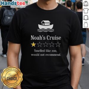 Premium Noah's Cruise T-shirt with 'Smelled Like Zoo' design, featuring a one-star rating, perfect for humorous gifts.