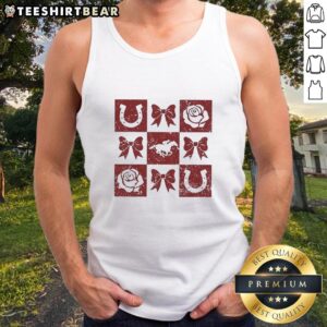 Stylish tank top featuring icons of the greatest race horses, horseshoes, and a bow rose design for horse racing fans.