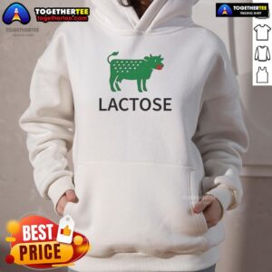 Top Lactose Cow Parody Logo Hoodie featuring a playful cow design, perfect for lactose lovers and humor enthusiasts.