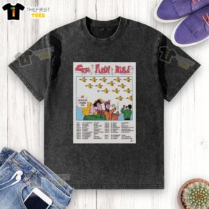 Alt Text: Summer 2026 tour poster for Top Good Flying Birds on a washed t-shirt, featuring vibrant graphics and dates.