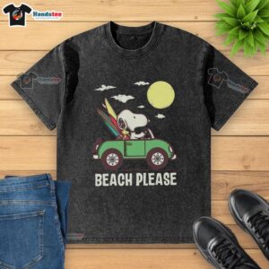Nice Snoopy and Woodstock Beach Please vacation washed t-shirt featuring a fun graphic design for summer vibes.