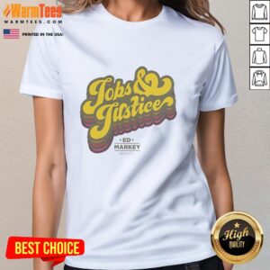 Official Jobs and Justice logo on a stylish ladies tee, perfect for supporters of social justice and employment rights.