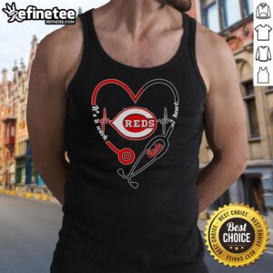 Pretty Cincinnati Reds heart and soul tank top with stethoscope and heartbeat design, perfect for fans and healthcare workers.