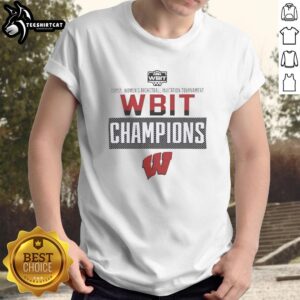 Alt Text: 2026 Wisconsin Badgers WBIT Women's Basketball Champions T-Shirt featuring team logo and vibrant design.
