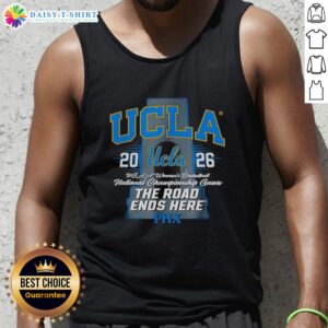 UCLA Bruins NCAA Women's Basketball 2026 tank top featuring 'The Road Ends Here' design in vibrant colors.