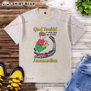 Alt Text: Official God Forbid A White Boy Get A Little Locomotion Washed T-Shirt featuring bold graphic design and vibrant colors.