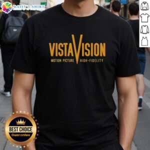 Alt Text: Awesome Vistavision Motion Picture High Fidelity T-Shirt featuring vibrant graphics and a classic design in black.