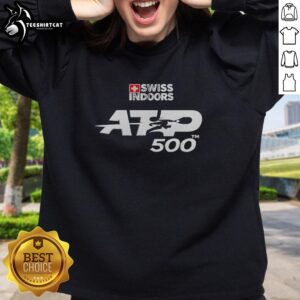 Awesome Swiss Indoors Basel ATP 500 sweatshirt displayed on a wooden background, perfect for tennis fans and stylish attire.