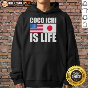 Alt Text: Official Coco Ichi Is Life hoodie featuring American and Japan flags, perfect for fans of both cultures.