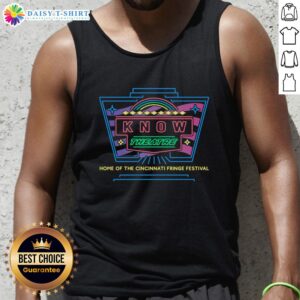 Awesome Know Theatre home of the Cincinnati Fringe Festival tank top featuring vibrant design and festival logo.