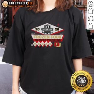 Alt Text: Official Denver Pioneers Men's Hockey 2026 NCAA Frozen Four Vegas logo on a ladies tee shirt.