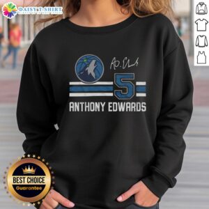 Top Timberwolves Anthony Edwards signature jersey sweatshirt displayed on a hanger, showcasing team colors and logo.